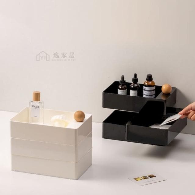逸家居 日式化妝品收納盒保養品收納 首飾盒 桌面 整理盒 旋轉式 梳妝檯 化妝台 收納 置物盒