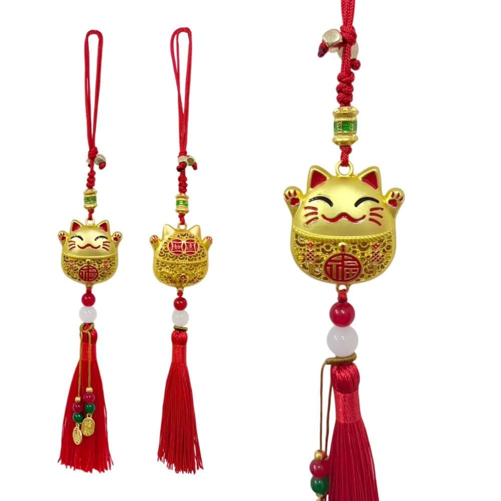 【六分埔禮品】招財貓流蘇吊飾-單入(春節擺飾過年新年快樂蛇年居家配件裝飾春節小物如意招財貓)