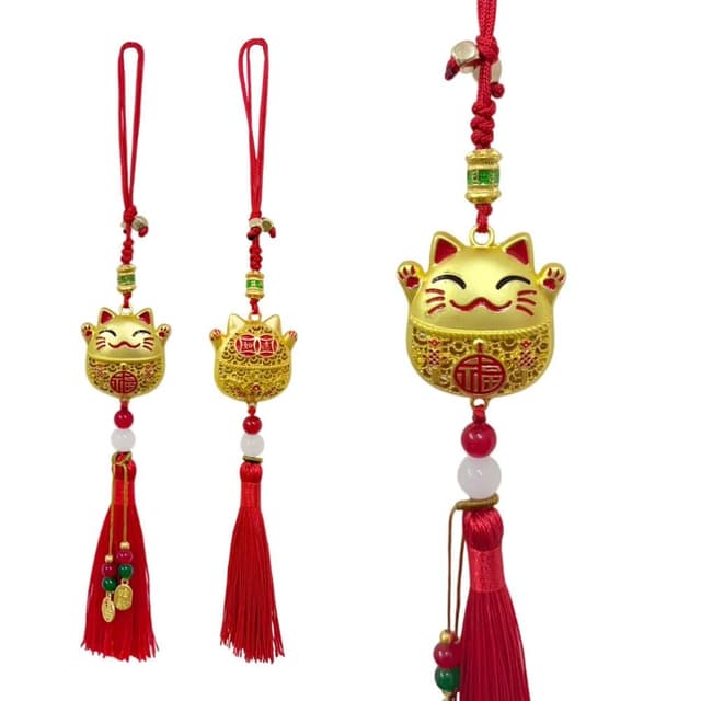 【六分埔禮品】招財貓流蘇吊飾-單入(春節擺飾過年新年快樂蛇年居家配件裝飾春節小物如意招財貓)