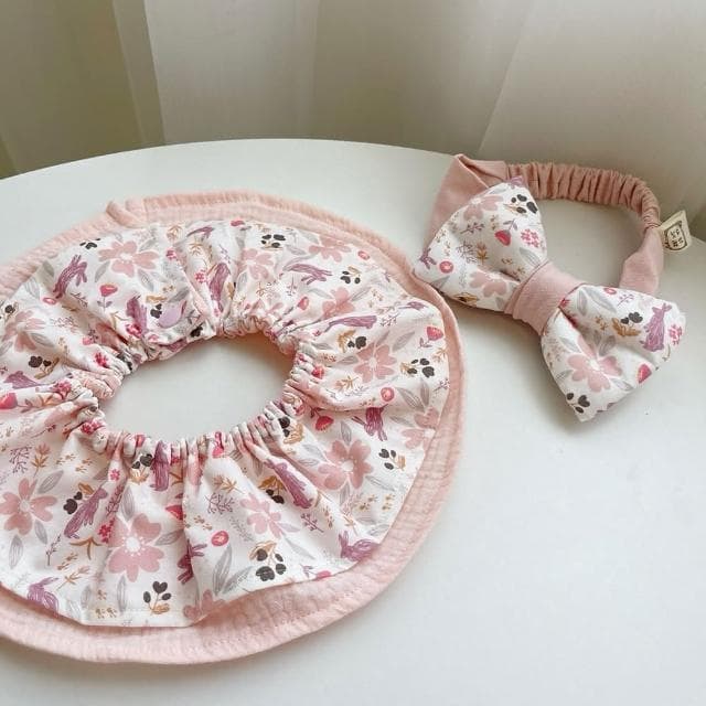 【Lianne baby】花間粉兔彌月禮盒天使枕圍兜髮帶滿月禮(彌月禮盒 滿月禮 收涎禮週歲禮 嬰兒禮物)