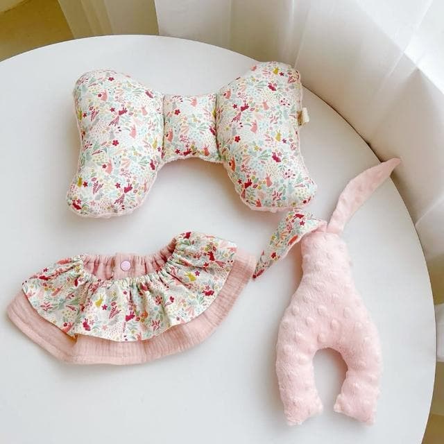 【Lianne baby】粉薄荷草兔嬰兒禮物天使枕圍兜安撫兔兔(彌月禮盒 滿月禮 收涎禮週歲禮 嬰兒禮物)