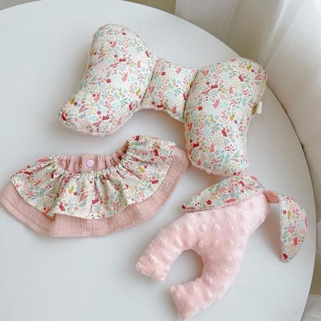 【Lianne baby】粉薄荷草兔嬰兒禮物天使枕圍兜安撫兔兔(彌月禮盒 滿月禮 收涎禮週歲禮 嬰兒禮物)
