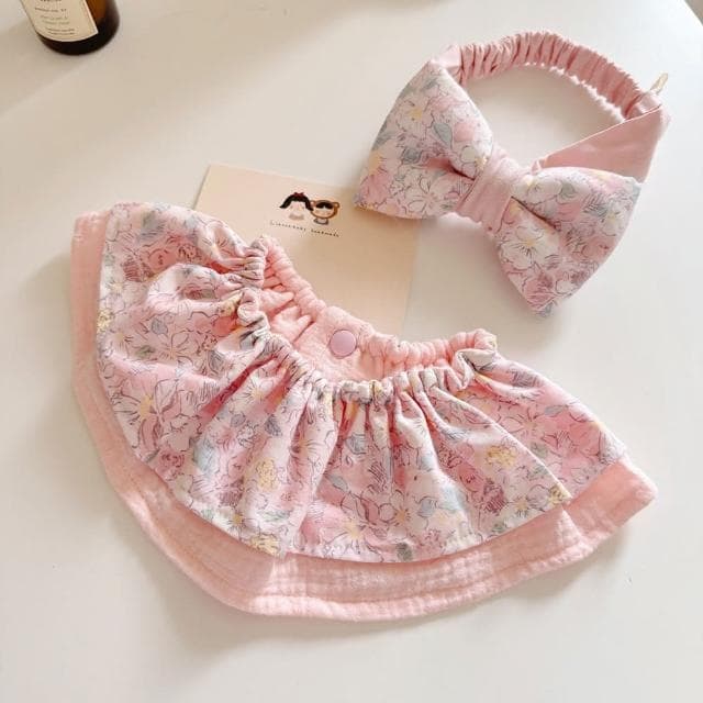 【Lianne baby】水彩粉花童話圍兜髮帶嬰兒禮物彌月禮盒 滿月禮(彌月禮盒 滿月禮 收涎禮週歲禮 嬰兒禮物)