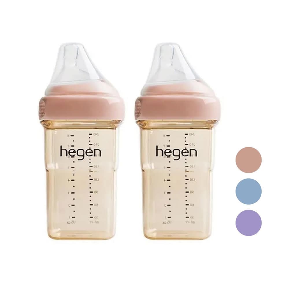 【hegen】金色奇蹟PPSU多功能方圓型寬口奶瓶240ml(雙瓶組/嫣粉/漾紫/沁藍)