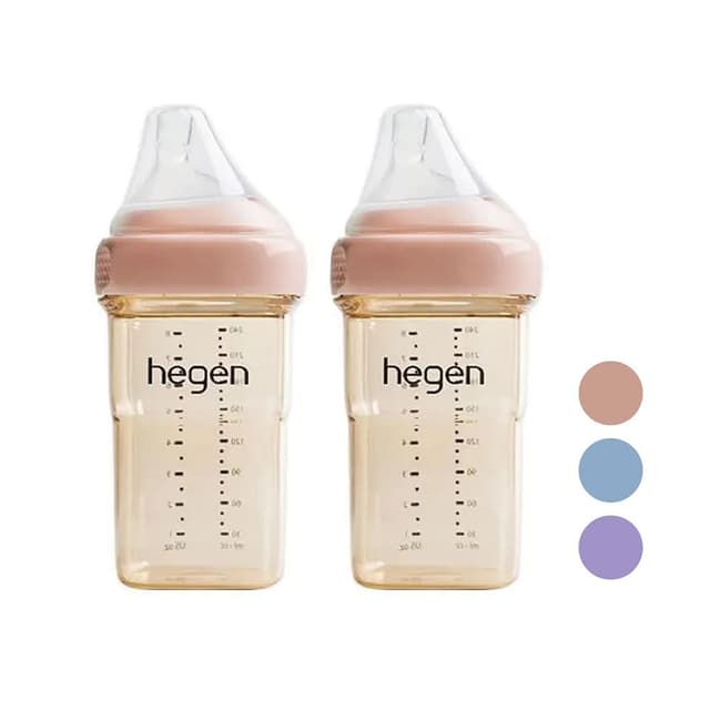 【hegen】金色奇蹟PPSU多功能方圓型寬口奶瓶240ml(雙瓶組/嫣粉/漾紫/沁藍)