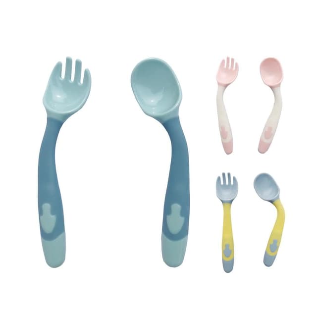 【JOEKI】寶寶可彎曲餐具-叉子+湯匙兒童餐具 扭扭叉勺 軟勺 學習餐具 學吃飯 訓練餐具 湯匙叉子