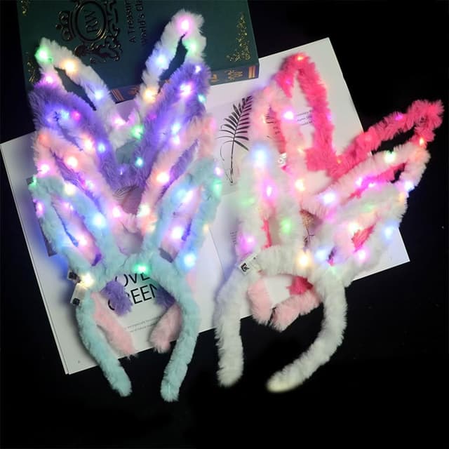【JOEKI】毛絨發光髮箍 兔耳毛絨髮箍 毛絨髮箍 發光髮箍 彩色髮箍 兔耳 圓耳 聖誕節 耶誕城 禮物 造型髮箍