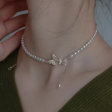 【Paiya 派亞】淡水珍珠項鍊女蝴蝶吊墜輕奢美國14K包金choker頸鏈鎖骨交換禮物/過年送禮