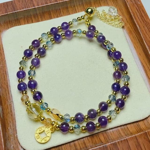 【Paiya 派亞】可抽拉調節 紫水晶配黃水晶黃塔晶雙圈手串手鏈送禮好物/交換禮物