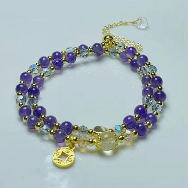 【Paiya 派亞】可抽拉調節 紫水晶配黃水晶黃塔晶雙圈手串手鏈送禮好物/交換禮物