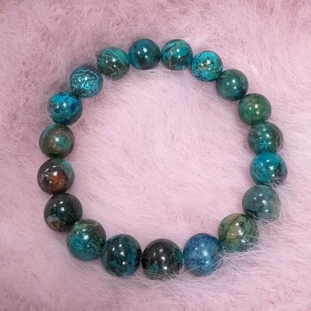【Paiya 派亞】天然深色地球景色綠鳳凰松手鏈鳳凰松石優雅男女款圓珠手飾