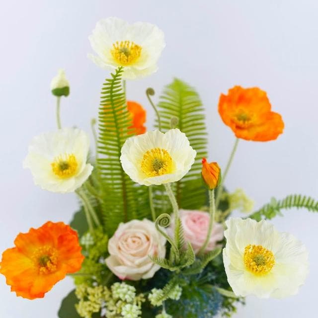 【HUGO DECO 榆果傢飾】橘白虞美人皮革盆香氛花藝(擬真花/香氛/花禮/端午節/送禮/送花)