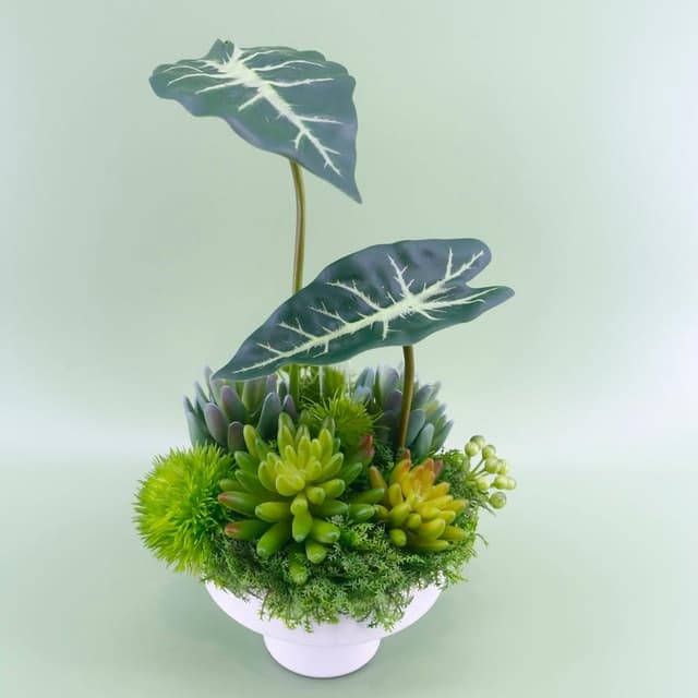 【HUGO DECO 榆果傢飾】觀音蓮葉多肉香氛植栽(擬真植物/人造盆栽/綠化/佈置)