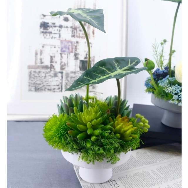 【HUGO DECO 榆果傢飾】觀音蓮葉多肉香氛植栽(擬真植物/人造盆栽/綠化/佈置)