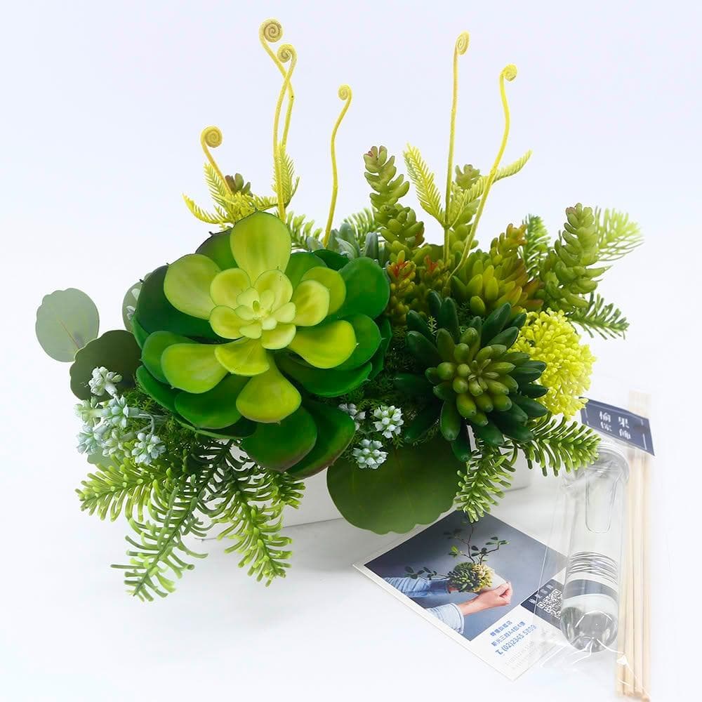 【HUGO DECO 榆果傢飾】寶石蓮多肉組合長盆植栽(擬真植物/人造盆栽/綠化/佈置/禮物)