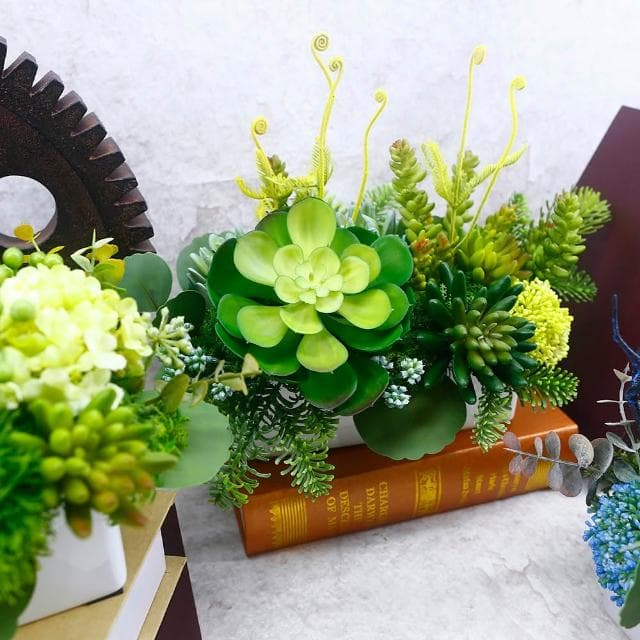 【HUGO DECO 榆果傢飾】寶石蓮多肉組合長盆植栽(擬真植物/人造盆栽/綠化/佈置/禮物)