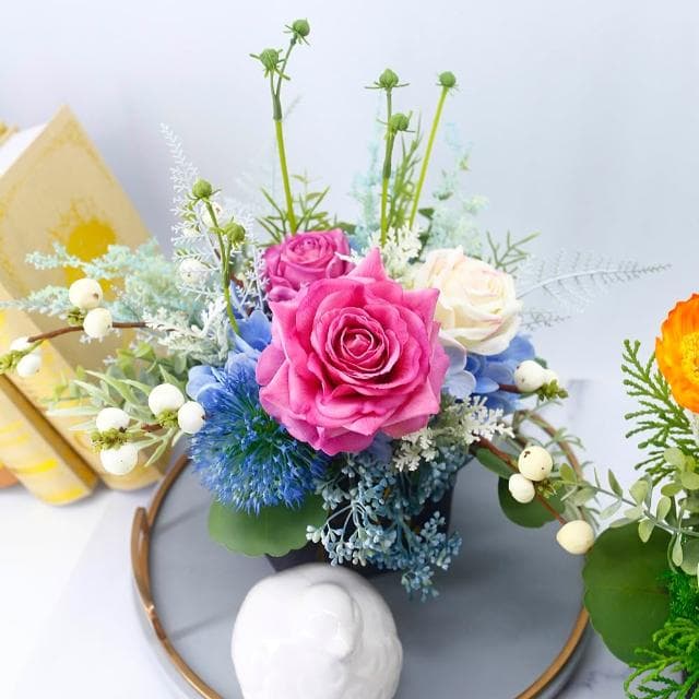 【HUGO DECO 榆果傢飾】紫玫瑰璀璨香氛紙袋花禮(擬真植物/人造盆栽/綠化/佈置/禮物)