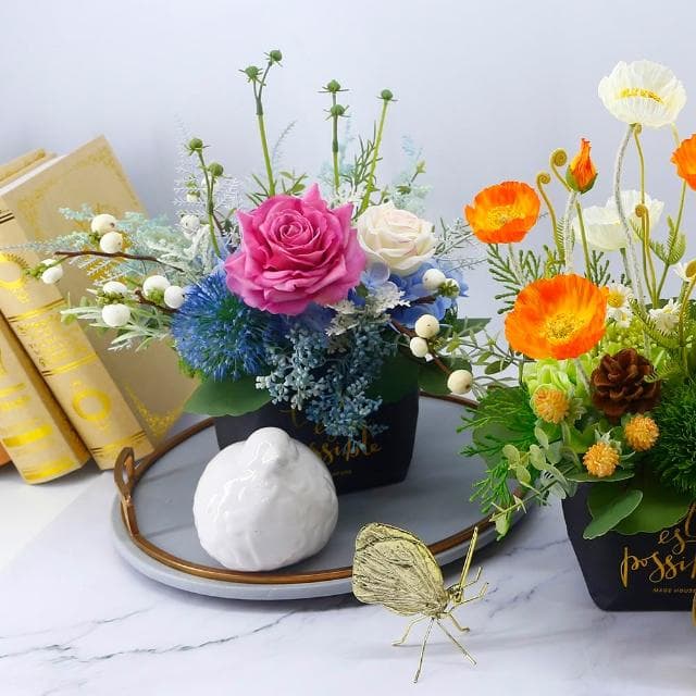 【HUGO DECO 榆果傢飾】紫玫瑰璀璨香氛紙袋花禮(擬真植物/人造盆栽/綠化/佈置/禮物)