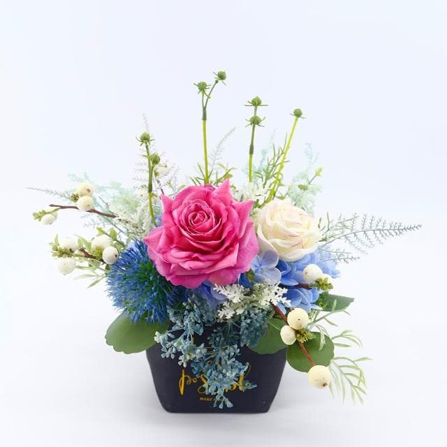 【HUGO DECO 榆果傢飾】紫玫瑰璀璨香氛紙袋花禮(擬真植物/人造盆栽/綠化/佈置/禮物)