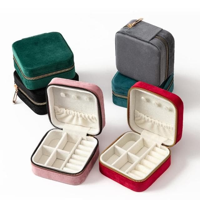 【HaNA 梨花】小日光旅行珠寶盒．絨布拉鏈便攜方型珠寶收納盒(交換禮物長輩送禮)