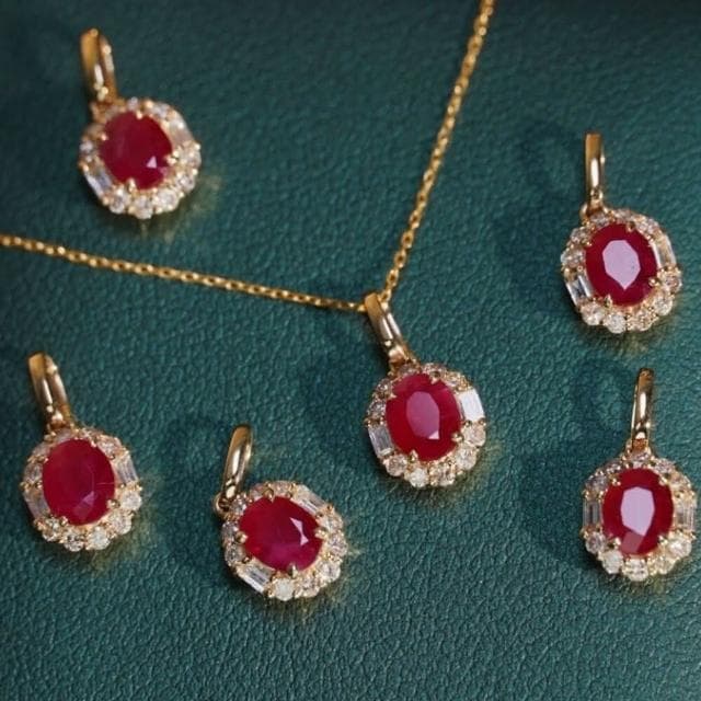 【WhiteKuo】18k天然紅寶石鑽石橢圓吊墜/鎖骨鏈/項鏈(18k 紅寶石 鑽石 吊墜 項鍊 鎖骨練 母親節 母親節送禮 母親節禮物)