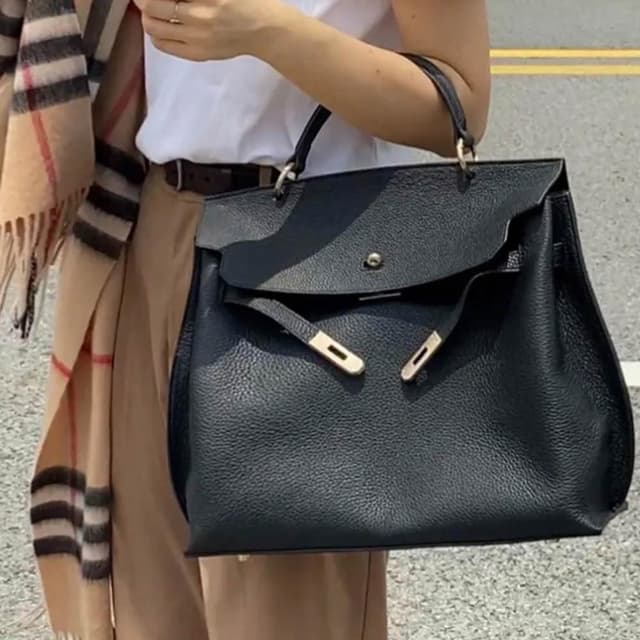 【KEDDY】律師包-復古包包-質感手提包-荔枝紋包包-大容量包包-包包女-斜背包-凱莉包-公文包-手提包-黑色包包-生日禮物