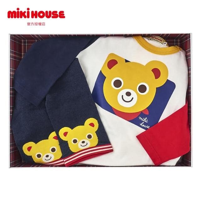 【MIKI HOUSE】官方直營-長袖T恤和長褲兩件套（盒裝）共三款 男女童裝 嬰幼服飾 日本製 送禮首選/嬰兒禮盒/日本禮盒/寶寶禮盒/新生禮盒
