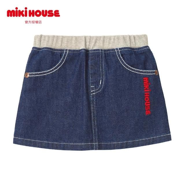 【MIKI HOUSE】官方直營-MIKI HOUSE LOGO刺繡短裙- 共兩款(白/靛藍) 男女童裝