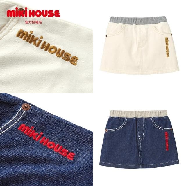 【MIKI HOUSE】官方直營-MIKI HOUSE LOGO刺繡短裙- 共兩款(白/靛藍) 男女童裝