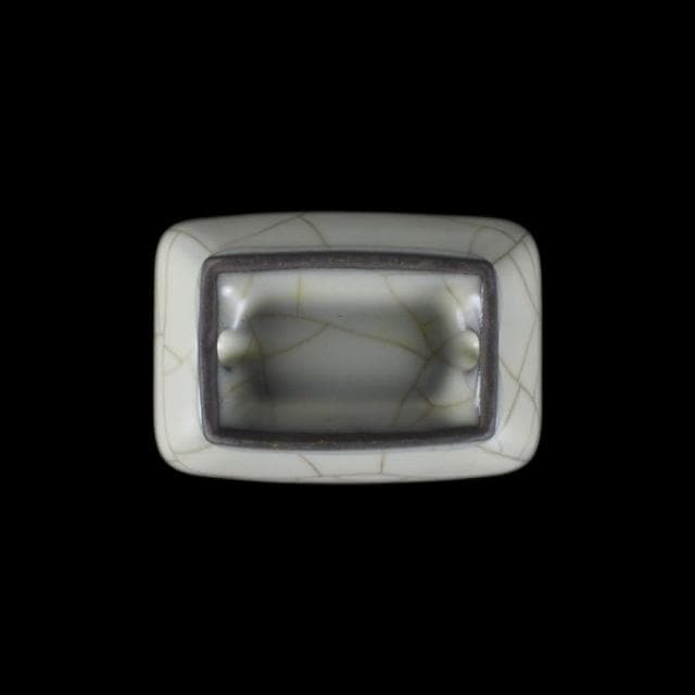 《博古珍藏》宋 官窯月白釉四方貫耳瓶 高15公分 早期收藏 老件花瓶瓷器 博物館級文物