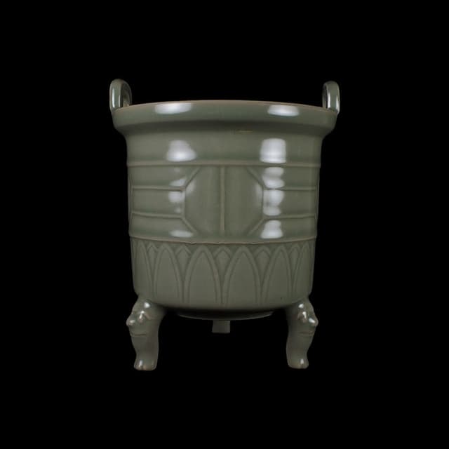 《博古珍藏》五代 越窯秘色瓷三足爐 早期收藏 老件香爐瓷器 博物館級文物