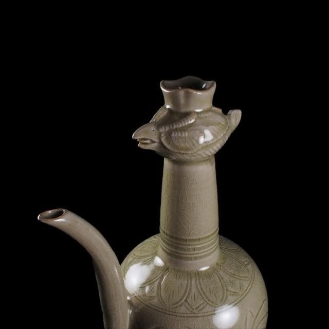《博古珍藏》五代 越窯秘色瓷鳳首壺 早期收藏 老件茶壺瓷器 博物館級文物
