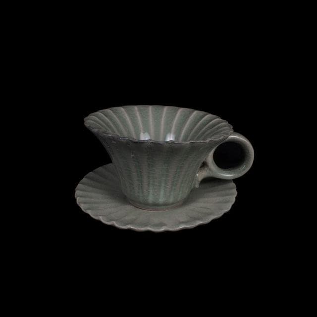 《博古珍藏》宋 汝窯青瓷菊花口盞托 早期收藏 老件茶杯瓷器 博物館級文物