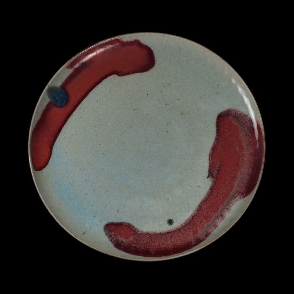 《博古珍藏》宋 鈞窯天青釉窯變紫紅斑大圓盤 早期收藏 老件瓷器