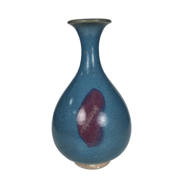 《博古珍藏》宋 鈞窯天藍釉紫紅斑玉壺春瓶 老件花瓶瓷器 早期收藏