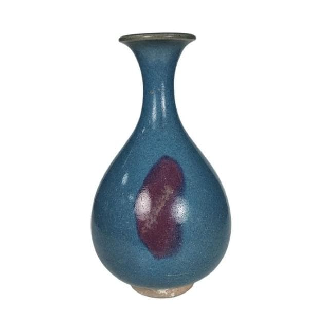 《博古珍藏》宋 鈞窯天藍釉紫紅斑玉壺春瓶 老件花瓶瓷器 早期收藏