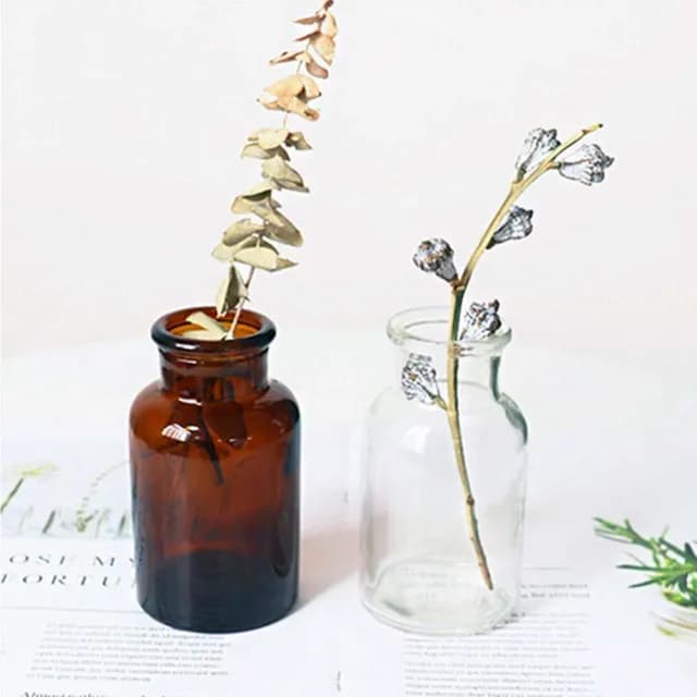水培玻璃花瓶 (玻璃瓶 花瓶 透明花瓶 棕色玻璃瓶 乾花 乾燥花 插花 鮮花 花器 擴香瓶 桌面擺飾)