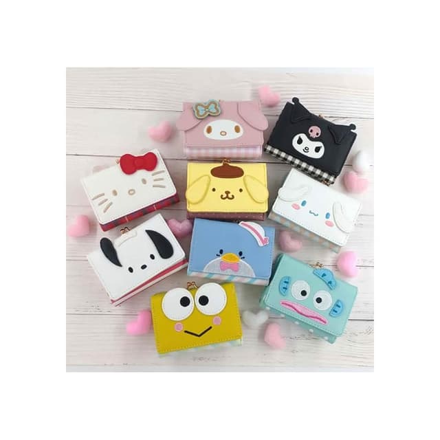 【SANRIO 三麗鷗】三麗鷗 皮革 三折短夾 皮夾 錢包 零錢包 高質感 凱蒂貓 美樂蒂 酷洛米 布丁狗 大耳狗 日本正版 該該貝比日本精品