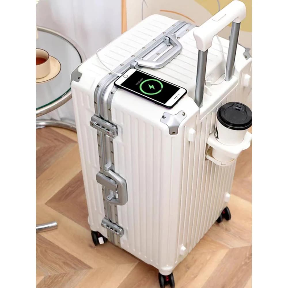 28吋大容量行李箱 36吋加厚鋁框拉桿箱 萬向輪旅行箱長途出國行李箱  杯架款4輪拉桿箱(行李箱 旅行箱 登機箱 鋁框 拉鍊  拉桿箱 胖胖箱 大容量)