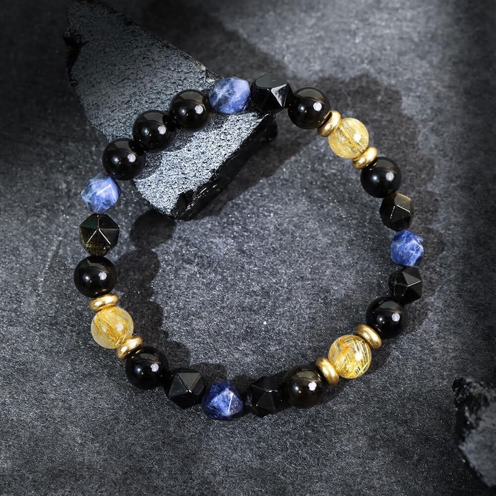 【月色真美】破曉 l 鈦晶藍紋石黑曜石手鍊(B14 嚴選天然水晶 鑑定師把關)