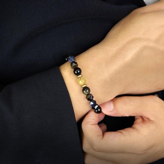 【月色真美】破曉 l 鈦晶藍紋石黑曜石手鍊(B14 嚴選天然水晶 鑑定師把關)