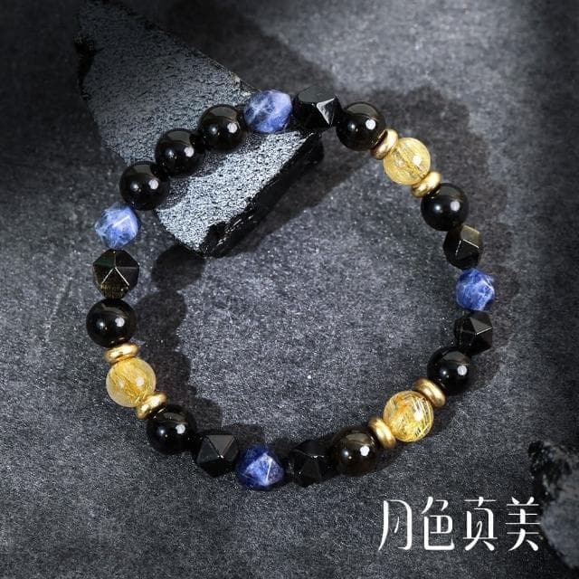 【月色真美】破曉 l 鈦晶藍紋石黑曜石手鍊(B14 嚴選天然水晶 鑑定師把關)