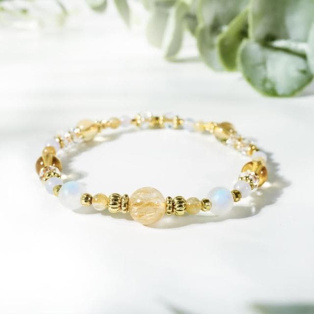 【月色真美】沐浴晨光 - 鈦晶黃水晶月光石手鍊(A107 嚴選天然水晶 鑑定師把關)