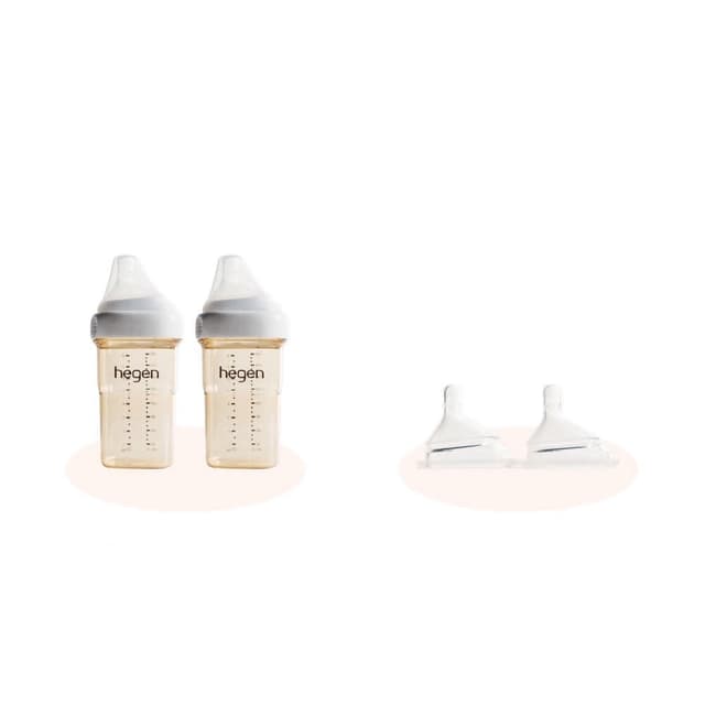 【hegen】240ml 奶瓶好銷組(寬口奶瓶 240ml雙瓶組+奶嘴快速 兩入組)