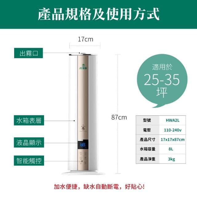 【次綠康】8L智能清淨霧化機(清淨機 空氣加濕器)