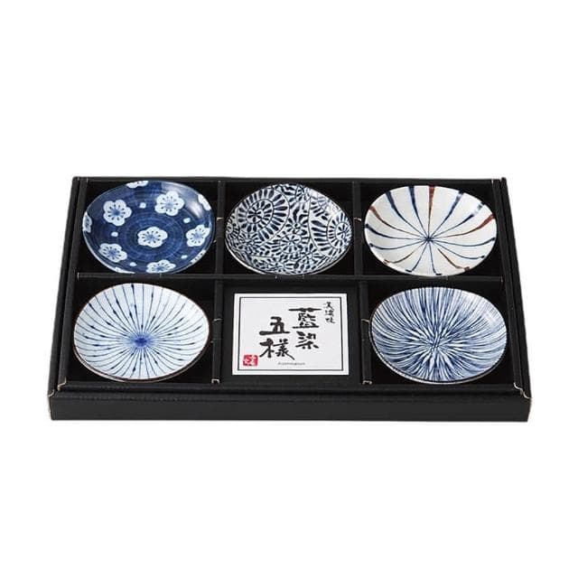 日本 西庵窯 藍染五樣 小皿五入禮盒組 日式餐具 醬料碟 小菜盤 豆皿 生日禮 交換禮物 入厝禮 企業採購 商務禮品