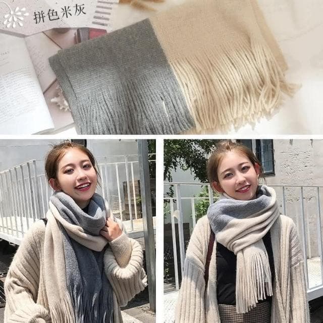 仿羊絨雙色保暖圍巾 雙色圍巾 情侶圍巾 冬天圍巾 長圍巾 厚圍巾 大圍巾 情侶圍巾 IB111