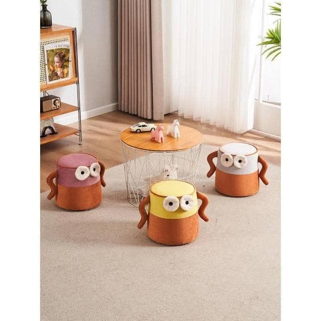 創意大眼黃人沙發凳 卡通穿鞋凳換鞋凳 簡約現代可拆洗腳凳 喬遷禮物