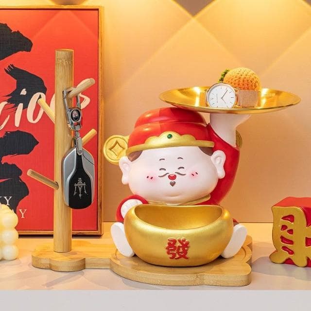 財神爺擺件家用客廳桌面裝飾品玄關鑰匙收納新店開業喬遷禮物實用