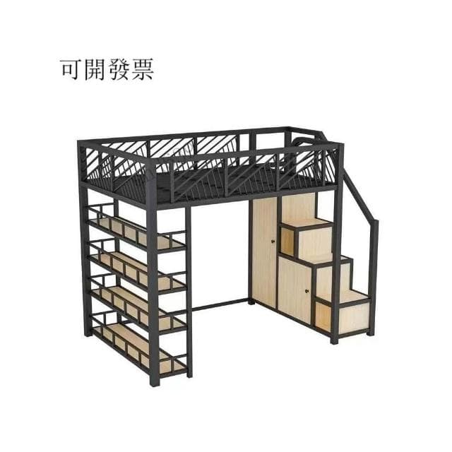 {工廠直銷  可定製 包郵含稅 } 小戶型公寓閣樓床簡約現代省空間鐵架床單上層上床下桌鐵藝高架床